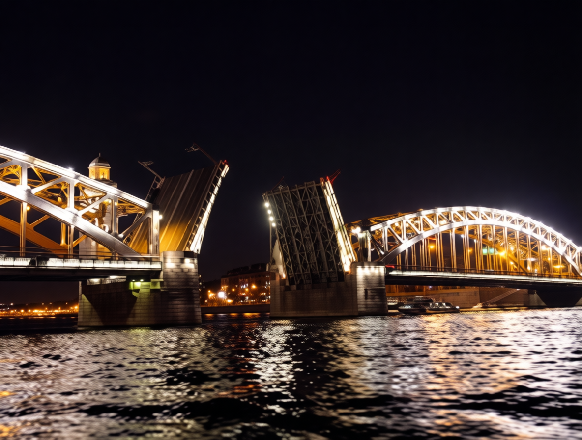 Разводные мосты и белые ночи в Петербурге